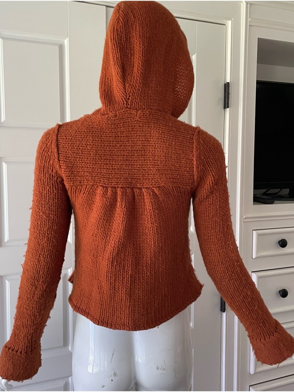 Anthropologie Hooded Chunky Knit Cropped Cardigan Rust Fall Colors Boho - Picture 4 of 16